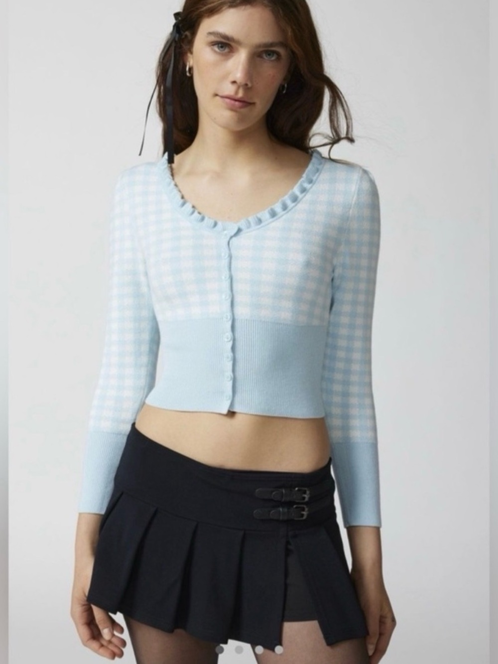 Urban Outfitters Light Blue Gingham Cropped Cardigan